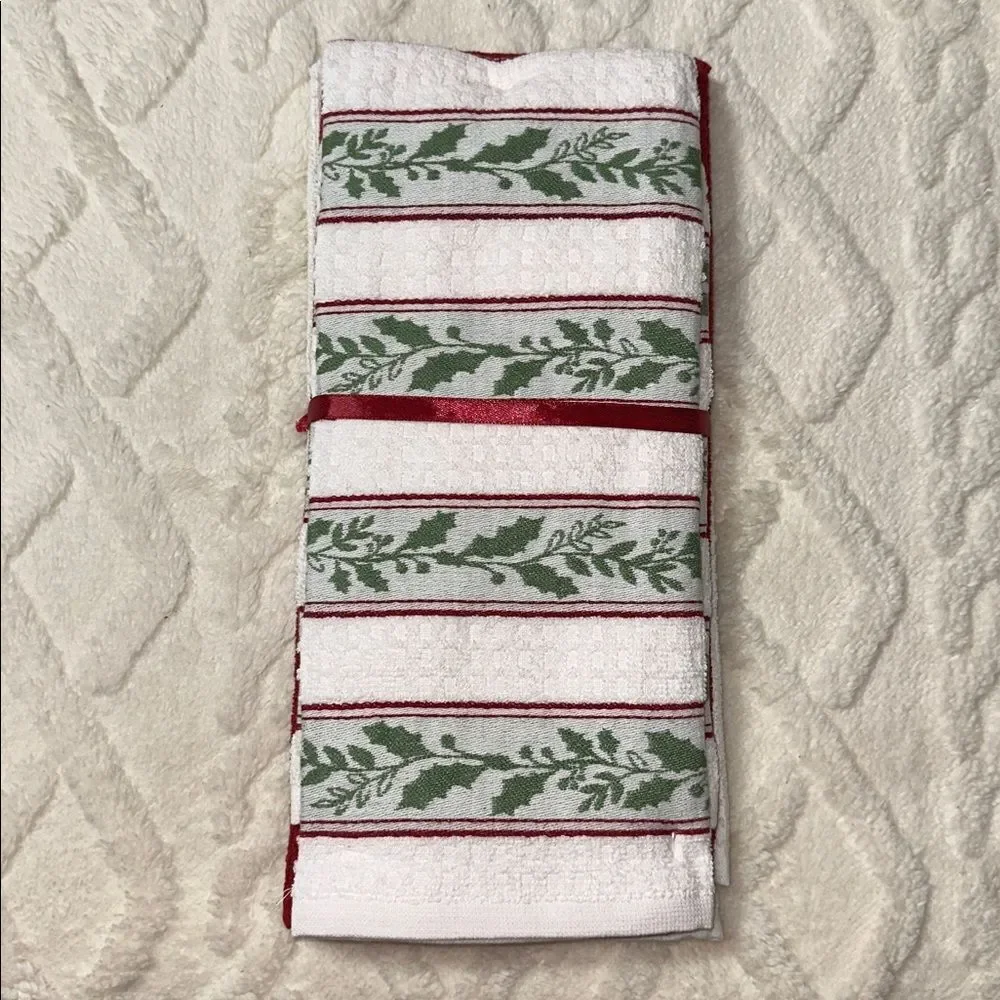 Embroidered Swan Queen White Red Christmas Holiday Tea Kitchen Towels set of 3